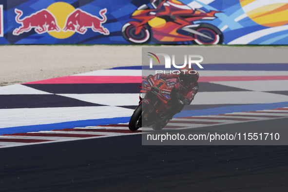 Francesco Bagnaia of Italy and Ducati Lenovo Team rides on track during Free Practice of MotoGP of San Marino at Misano World Circuit in Mis...