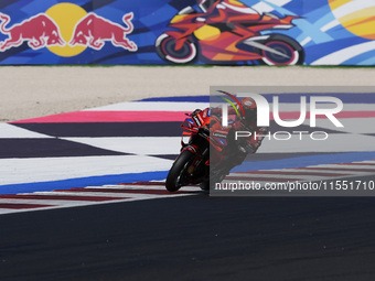 Francesco Bagnaia of Italy and Ducati Lenovo Team rides on track during Free Practice of MotoGP of San Marino at Misano World Circuit in Mis...