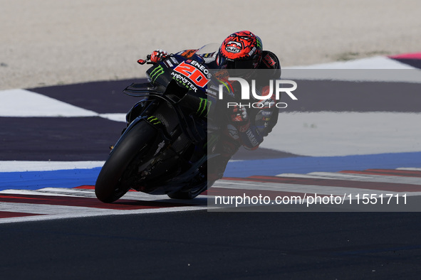 Fabio Quartararo of France and Monster Energy Yamaha MotoGP rides on track during Free Practice of MotoGP of San Marino at Misano World Circ...