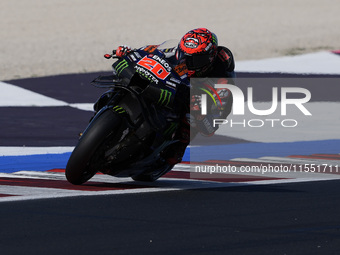 Fabio Quartararo of France and Monster Energy Yamaha MotoGP rides on track during Free Practice of MotoGP of San Marino at Misano World Circ...