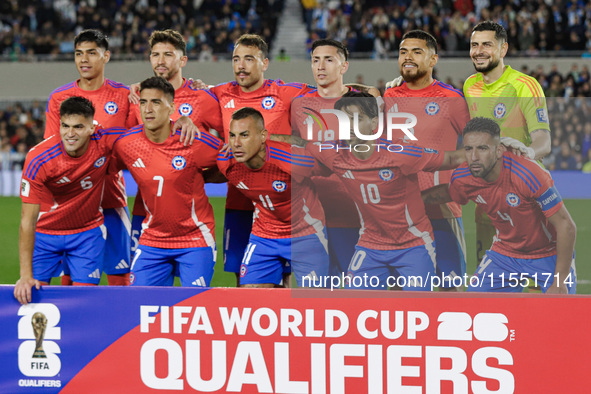 Chile players pose for the team photo before the FIFA World Cup 2026 Qualifier between Argentina and Chile at Estadio Mas Monumental Antonio...