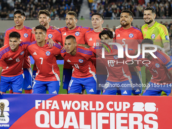 Chile players pose for the team photo before the FIFA World Cup 2026 Qualifier between Argentina and Chile at Estadio Mas Monumental Antonio...