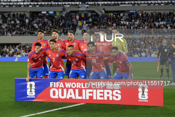 Chile players pose for the team photo before the FIFA World Cup 2026 Qualifier between Argentina and Chile at Estadio Mas Monumental Antonio...