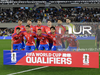 Chile players pose for the team photo before the FIFA World Cup 2026 Qualifier between Argentina and Chile at Estadio Mas Monumental Antonio...