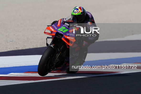 Franco Morbidelli of Italy and Prima Pramac Racing rides on track during Free Practice of MotoGP of San Marino at Misano World Circuit in Mi...