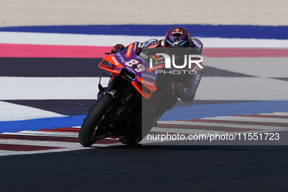 Jorge Martin of Spain and Prima Pramac Racing participates in Free Practice of MotoGP of San Marino at Misano World Circuit in Misano Adriat...