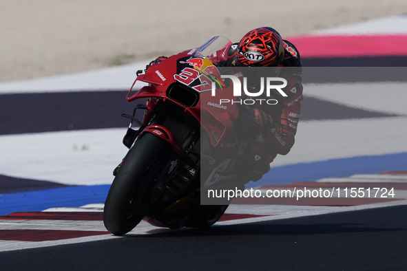 Augusto Fernandez of Spain and Red Bull GASGAS Tech3 rides on track during Free Practice of MotoGP of San Marino at Misano World Circuit in...