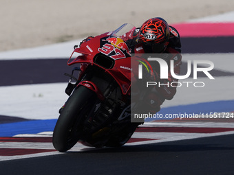 Augusto Fernandez of Spain and Red Bull GASGAS Tech3 rides on track during Free Practice of MotoGP of San Marino at Misano World Circuit in...