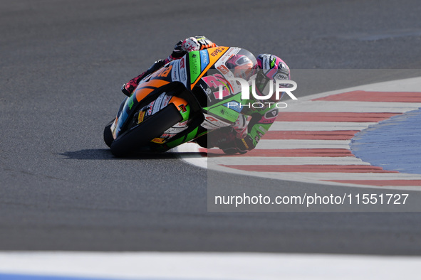 Alonso Lopez of Spain and SpeedUp Racing rides on track during Moto2 Free Practice of MotoGP Of San Marino at Misano World Circuit in Misano...