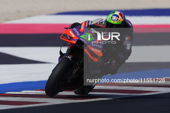 Franco Morbidelli of Italy and Prima Pramac Racing rides on track during Free Practice of MotoGP of San Marino at Misano World Circuit in Mi...