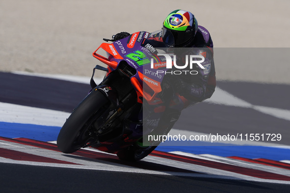 Franco Morbidelli of Italy and Prima Pramac Racing rides on track during Free Practice of MotoGP of San Marino at Misano World Circuit in Mi...