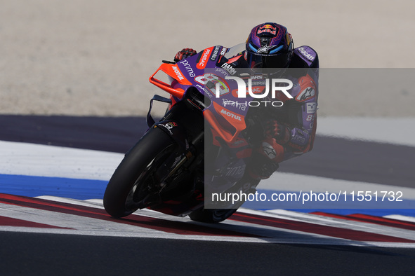 Jorge Martin of Spain and Prima Pramac Racing rides on track during Free Practice of MotoGP Of San Marino at Misano World Circuit in Misano...