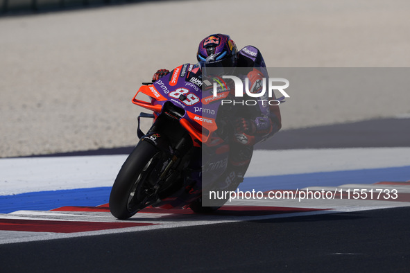 Jorge Martin of Spain and Prima Pramac Racing rides on track during Free Practice of MotoGP Of San Marino at Misano World Circuit in Misano...