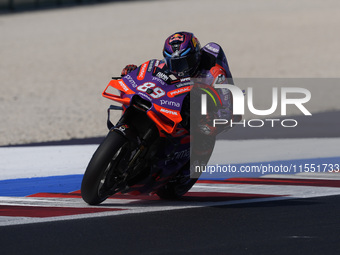 Jorge Martin of Spain and Prima Pramac Racing rides on track during Free Practice of MotoGP Of San Marino at Misano World Circuit in Misano...