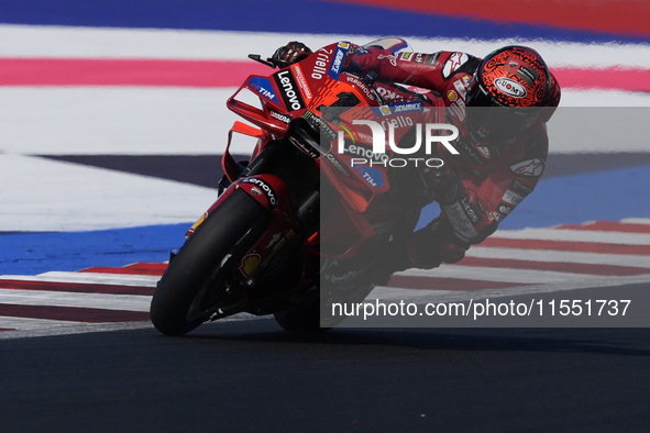 Francesco Bagnaia of Italy and Ducati Lenovo Team rides on track during Free Practice of MotoGP of San Marino at Misano World Circuit in Mis...