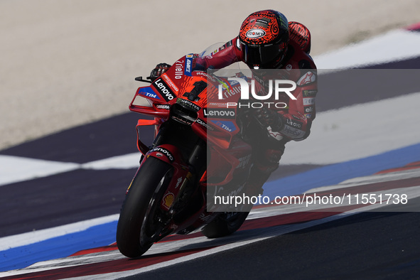 Francesco Bagnaia of Italy and Ducati Lenovo Team rides on track during Free Practice of MotoGP of San Marino at Misano World Circuit in Mis...