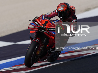 Francesco Bagnaia of Italy and Ducati Lenovo Team rides on track during Free Practice of MotoGP of San Marino at Misano World Circuit in Mis...