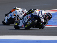 Senna Agius of Australia and Liqui Moly Husqvarna Intact GP rides on track during Moto2 Free Practice of MotoGP Of San Marino at Misano Worl...