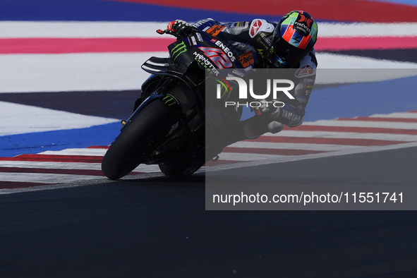 Alex Rins of Spain and Monster Energy Yamaha MotoGP rides on track during Free Practice of MotoGP Of San Marino at Misano World Circuit in M...