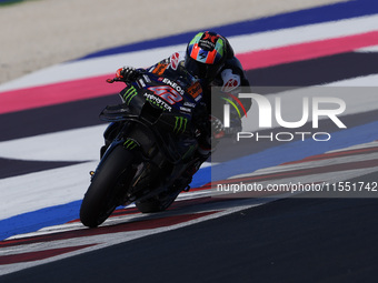 Alex Rins of Spain and Monster Energy Yamaha MotoGP rides on track during Free Practice of MotoGP Of San Marino at Misano World Circuit in M...