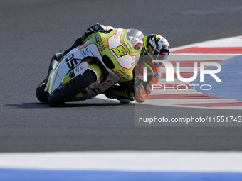 Jaume Masia of Spain and Preicanos Racing Team rides on track during Moto2 Free Practice of MotoGP Of San Marino at Misano World Circuit in...