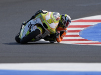 Jaume Masia of Spain and Preicanos Racing Team rides on track during Moto2 Free Practice of MotoGP Of San Marino at Misano World Circuit in...