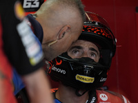 Francesco Bagnaia of Italy and Ducati Lenovo Team looks on at the box during Free Practice of MotoGP of San Marino at Misano World Circuit i...