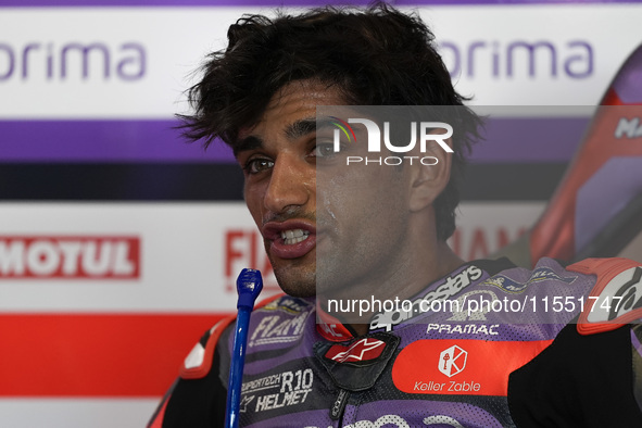 Jorge Martin of Spain and Prima Pramac Racing looks on at the box during Free Practice of MotoGP of San Marino at Misano World Circuit in Mi...