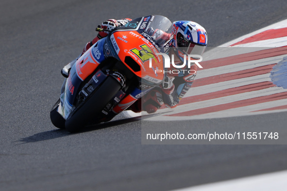 Sergio Garcia of Spain and MT Helmets - MSI rides on track during Moto2 Free Practice of MotoGP Of San Marino at Misano World Circuit in Mis...