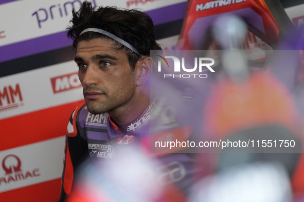 Jorge Martin of Spain and Prima Pramac Racing looks on at the box during Free Practice of MotoGP of San Marino at Misano World Circuit in Mi...