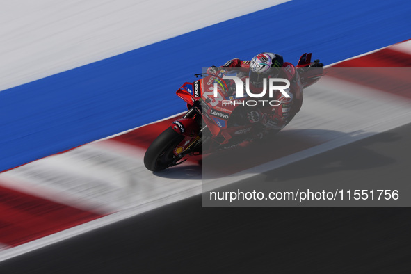 Enea Bastianini of Italy and Ducati Lenovo Team rides on track during Free Practice of MotoGP of San Marino at Misano World Circuit in Misan...