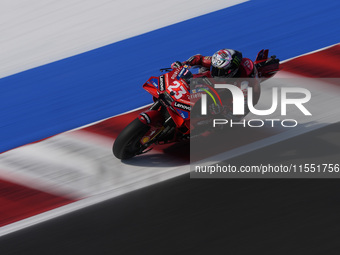 Enea Bastianini of Italy and Ducati Lenovo Team rides on track during Free Practice of MotoGP of San Marino at Misano World Circuit in Misan...