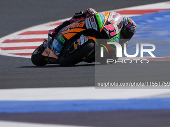 Alonso Lopez of Spain and SpeedUp Racing rides on track during Moto2 Free Practice of MotoGP Of San Marino at Misano World Circuit in Misano...