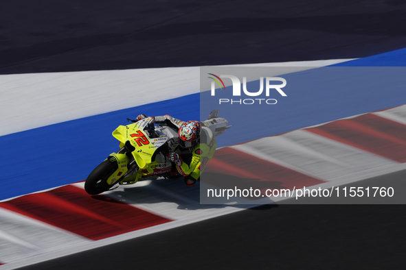 Marco Bezzecchi of Italy and Pertamina Enduro VR46 Racing Team rides on track during Free Practice of MotoGP Of San Marino at Misano World C...