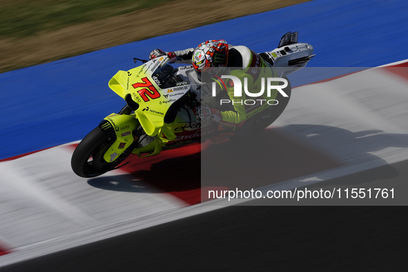 Marco Bezzecchi of Italy and Pertamina Enduro VR46 Racing Team rides on track during Free Practice of MotoGP Of San Marino at Misano World C...