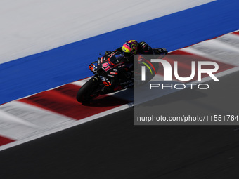 Aleix Espargaro of Spain and Aprilia Racing rides on track during Free Practice of MotoGP of San Marino at Misano World Circuit in Misano Ad...