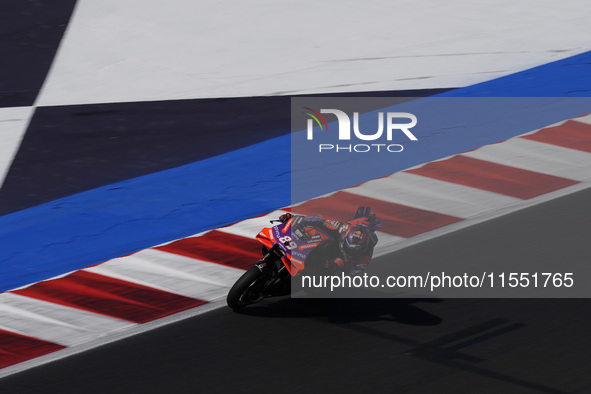 Jorge Martin of Spain and Prima Pramac Racing rides on track during Free Practice of MotoGP Of San Marino at Misano World Circuit in Misano...