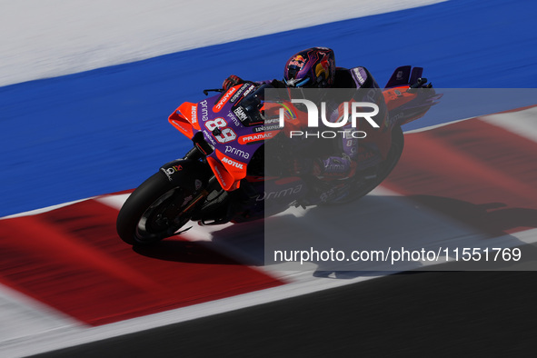 Jorge Martin of Spain and Prima Pramac Racing participates in Free Practice of MotoGP of San Marino at Misano World Circuit in Misano Adriat...