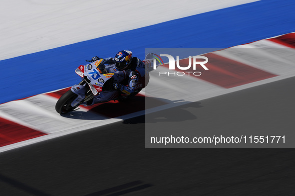 Alex Marquez of Spain and Gresini Racing MotoGP rides on track during Free Practice of MotoGP Of San Marino at Misano World Circuit in Misan...