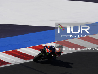 Fabio Quartararo of France and Monster Energy Yamaha MotoGP rides on track during Free Practice of MotoGP of San Marino at Misano World Circ...