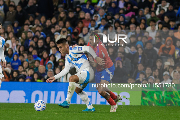 Lautaro Martinez of Argentina and Matias Catalan of Chile are in action during the FIFA World Cup 2026 Qualifier match between Argentina and...