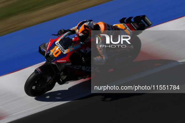 Luca Marini of Italy and Repsol Honda Team rides on track during Free Practice of MotoGP of San Marino at Misano World Circuit in Misano Adr...