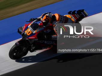 Luca Marini of Italy and Repsol Honda Team rides on track during Free Practice of MotoGP of San Marino at Misano World Circuit in Misano Adr...