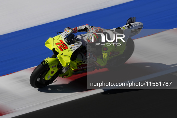 Marco Bezzecchi of Italy and Pertamina Enduro VR46 Racing Team rides on track during Free Practice of MotoGP Of San Marino at Misano World C...