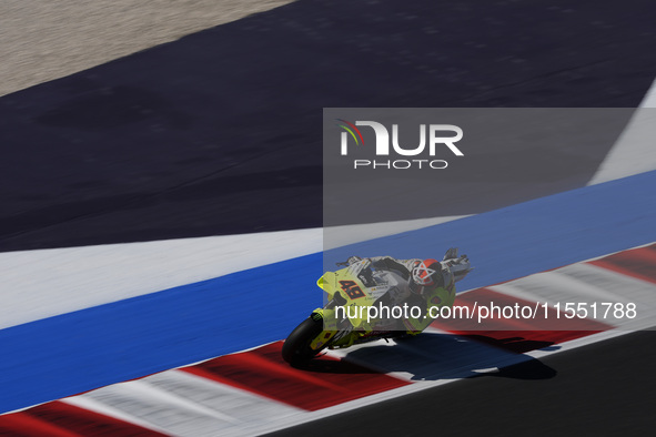 Fabio Di Giannantonio of Italy and Pertamina Enduro VR46 Racing Team rides on track during Free Practice of MotoGP Of San Marino at Misano W...