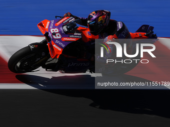 Jorge Martin of Spain and Prima Pramac Racing rides on track during Free Practice of MotoGP Of San Marino at Misano World Circuit in Misano...