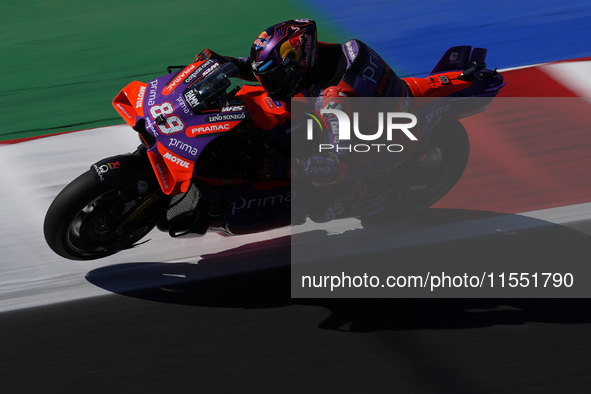 Jorge Martin of Spain and Prima Pramac Racing rides on track during Free Practice of MotoGP Of San Marino at Misano World Circuit in Misano...