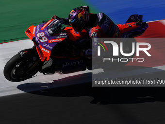 Jorge Martin of Spain and Prima Pramac Racing rides on track during Free Practice of MotoGP Of San Marino at Misano World Circuit in Misano...