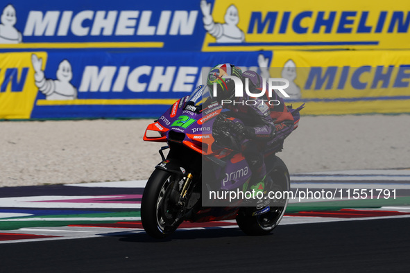 Franco Morbidelli of Italy and Prima Pramac Racing rides on track during Free Practice of MotoGP of San Marino at Misano World Circuit in Mi...