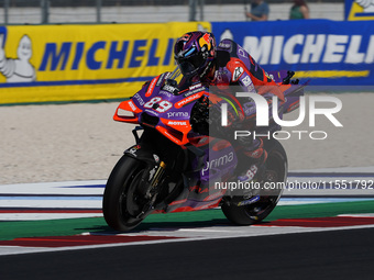 Jorge Martin of Spain and Prima Pramac Racing rides on track during Free Practice of MotoGP Of San Marino at Misano World Circuit in Misano...